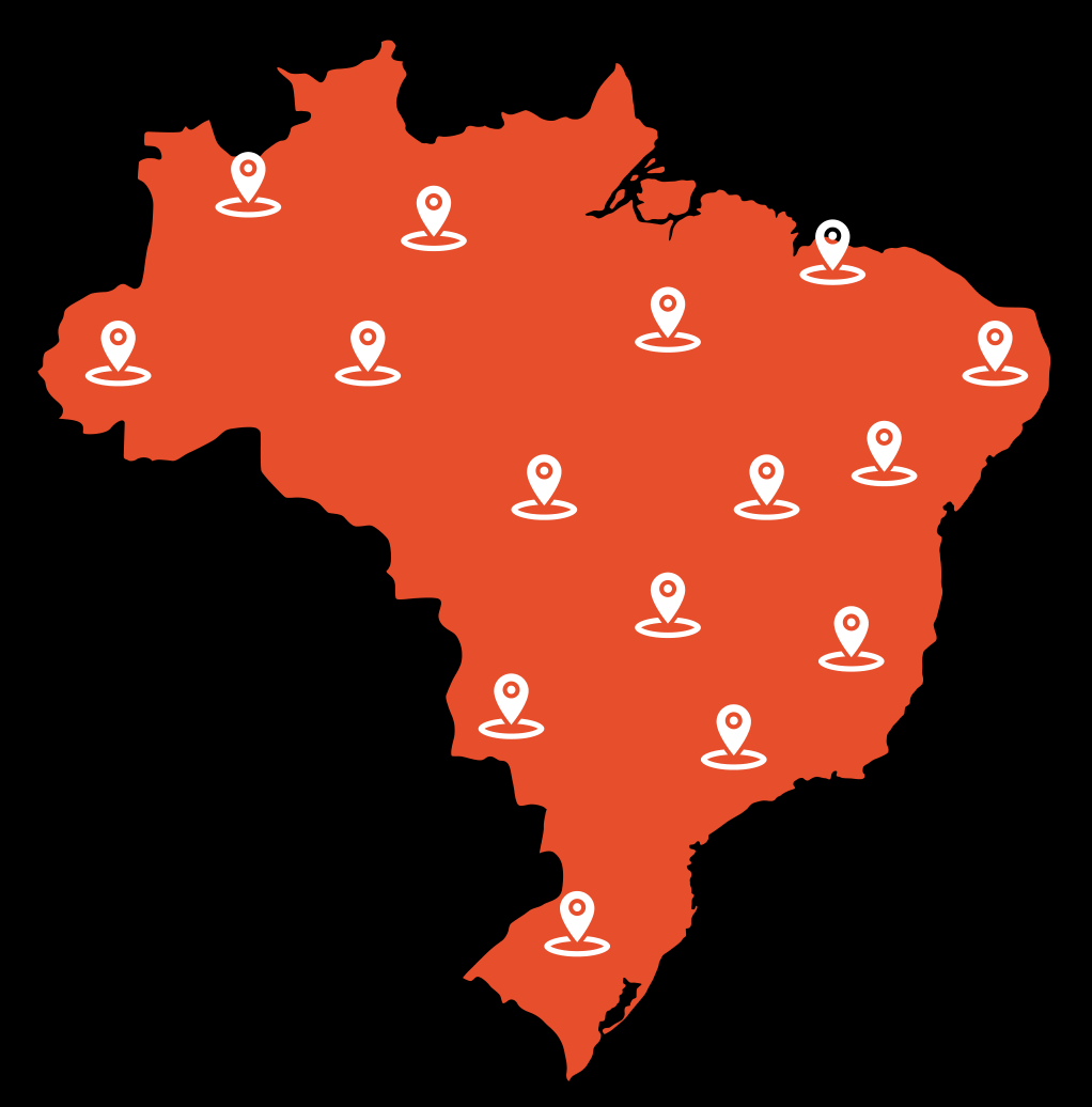Mapa do Brasil com pontos indicando localidades de atuação da Leasee