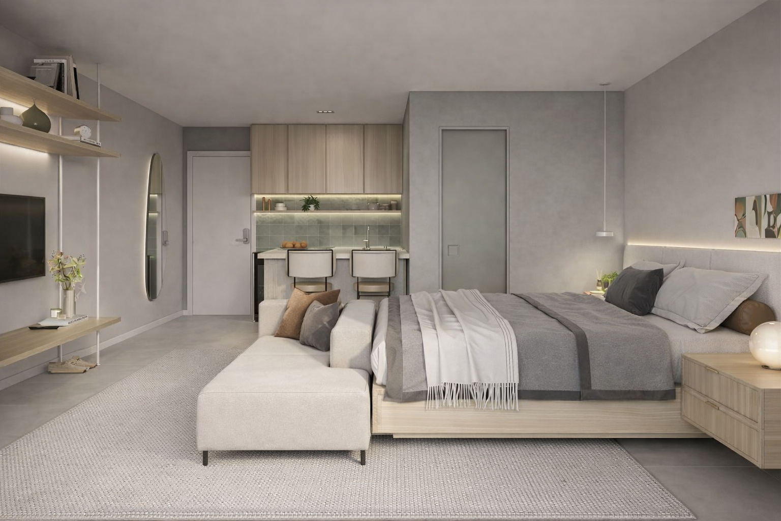 Studio compacto Leasee, quarto decorado